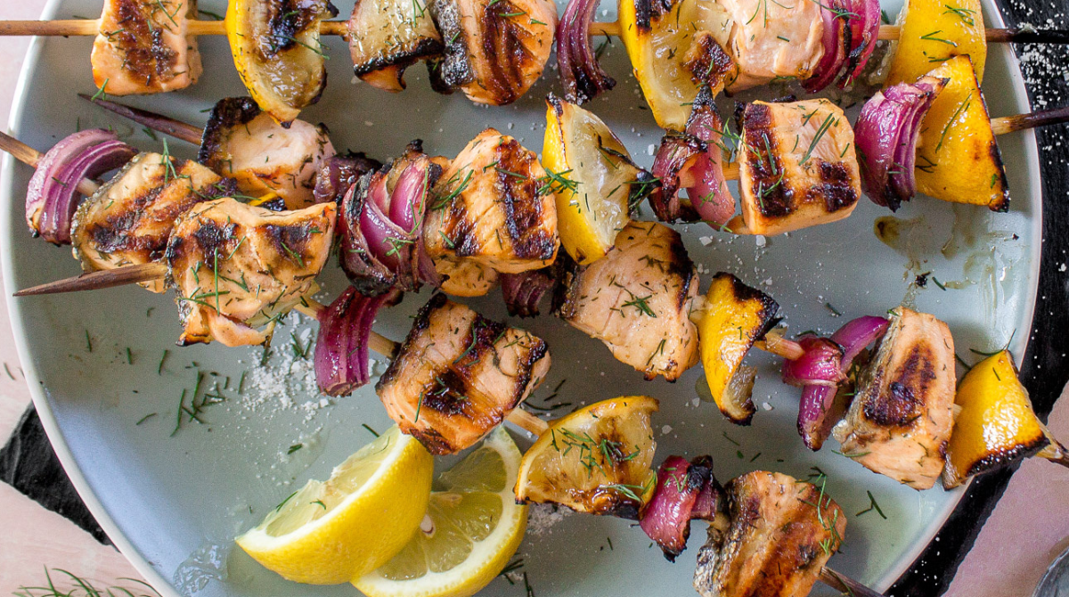 Lemon Dill Salmon Skewers